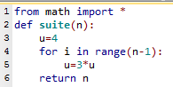 programme faux en Python pour déterminer u_n avec une boucle Pour