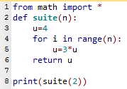 programme correct en Python pour déterminer u_n avec une boucle Pour