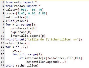 programme incomplet en Python simulant la v.a. X
