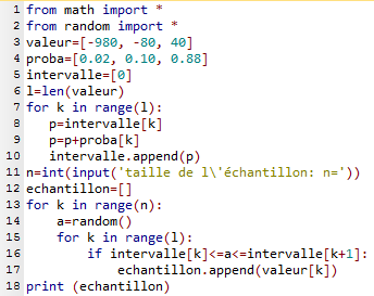 programme en Python simulant la v.a. X