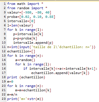 programme en Python simulant E(X)